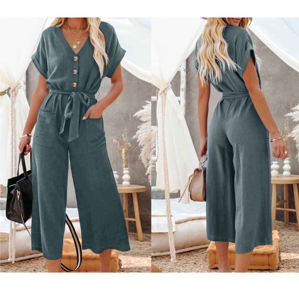 💙 Blue Dolman Sleeve Belted Wide-Leg Jumpsuit – Sizes L & XL